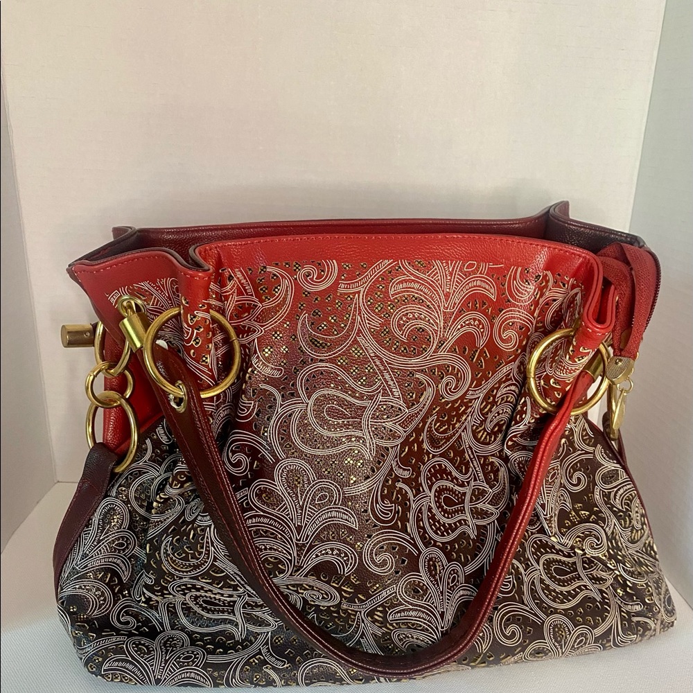Woman’s Burgundy and Gold Paisley Handbag
